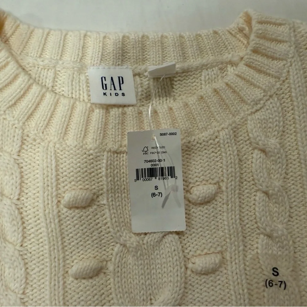Gap Kids Girls 100% Cotton Cable Sweater in Ivory Frost size S (6-7)